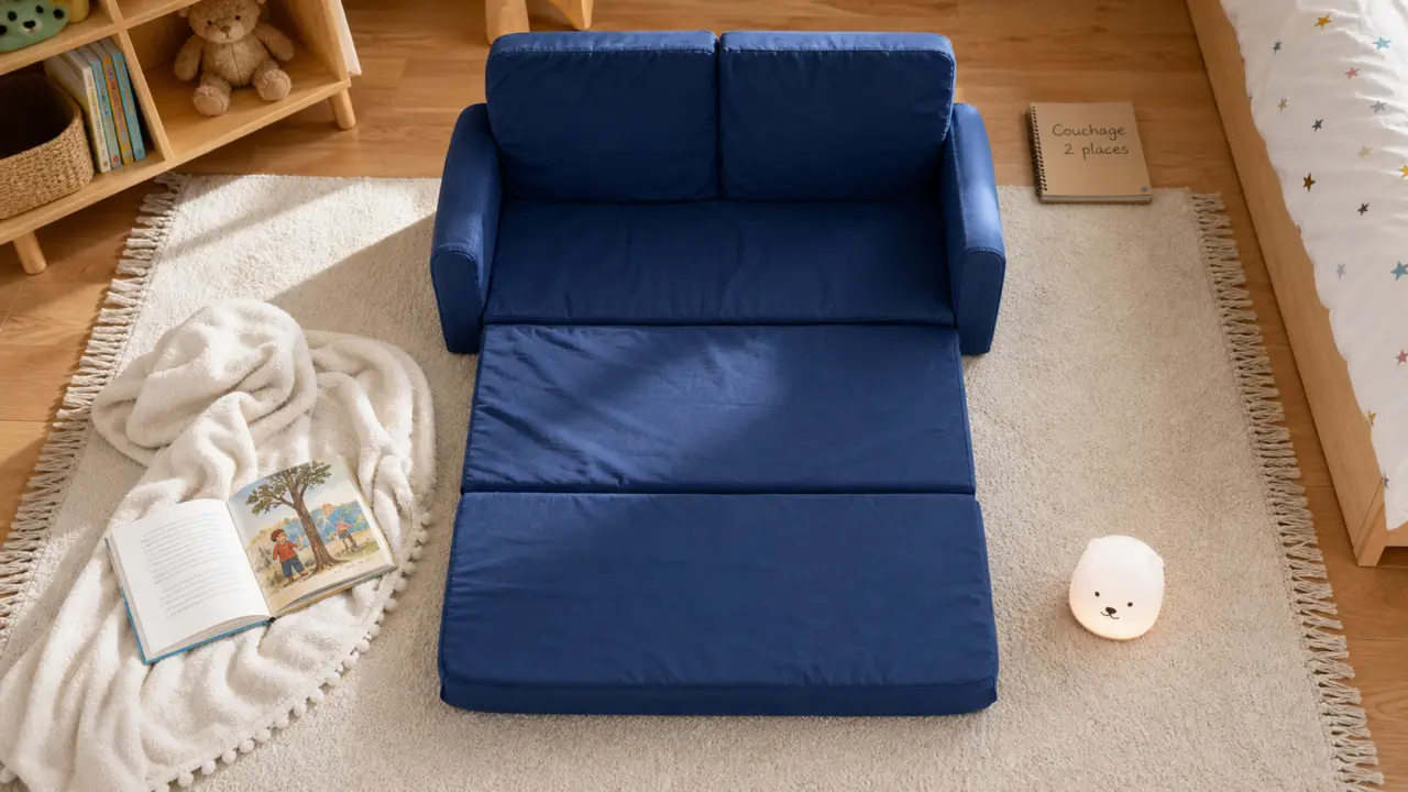 Chauffeuse enfant 2 places 2-en-1 : lire, jouer et dormir sans matelas au sol