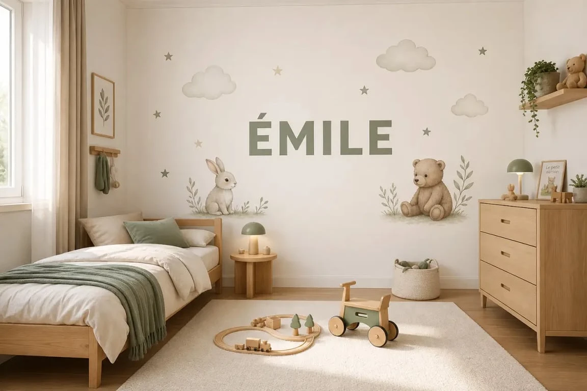 Stickers chambre enfant dans une chambre lumineuse avec décor mural personnalisé