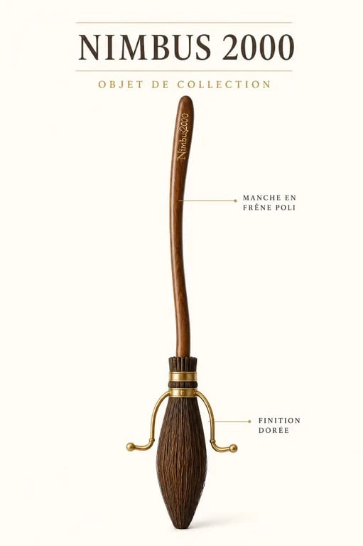 Nimbus 2000 : illustration éditoriale du balai de course culte de Harry Potter