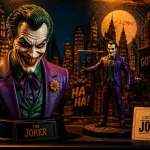 Figurine the joker en vitrine de collection, décor Gotham