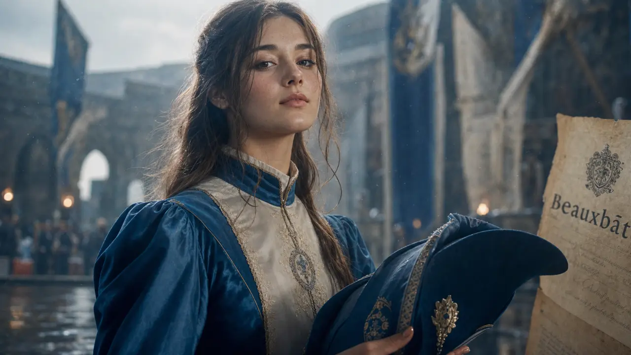 Fleur Delacour en robe de Beauxbâtons, cérémonie du tournoi