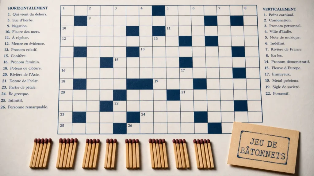 Jeu de bâtonnets en 3 lettres : NIM est la réponse à tester en premier