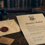 Lettre harry potter : admission à Poudlard, enveloppe et parchemin