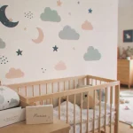 Stickers chambre enfant ciel d’étoiles sur mur blanc, chambre bébé lumineuse