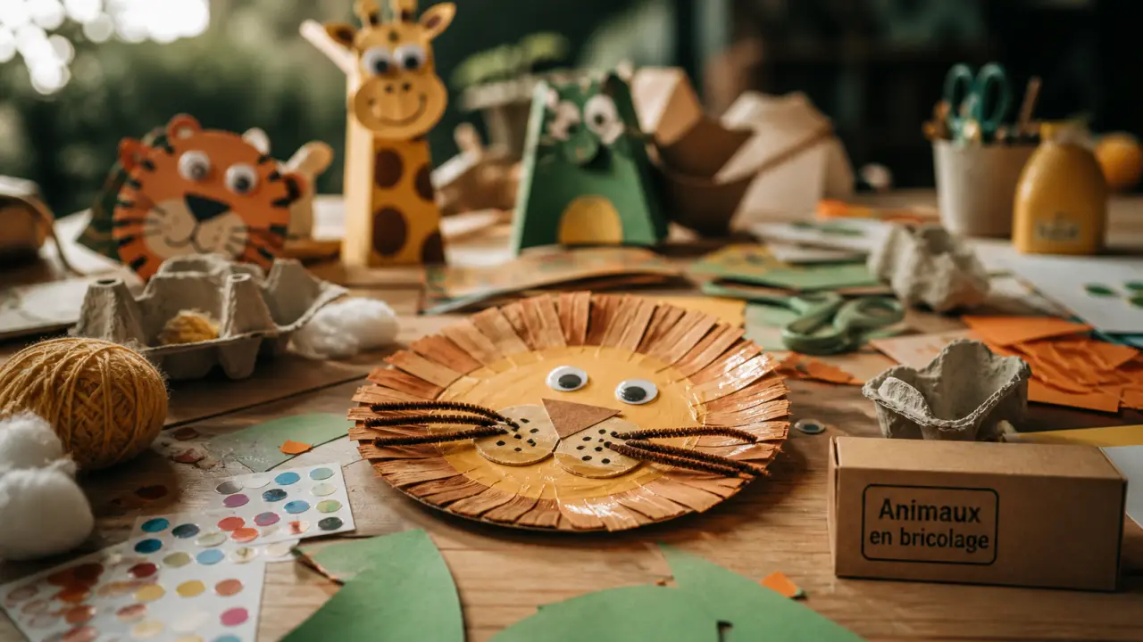 Activité manuelle animaux : lion bricolé en assiette en carton