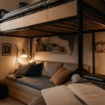 Chambre mezzanine ado avec lit et bureau sous mezzanine