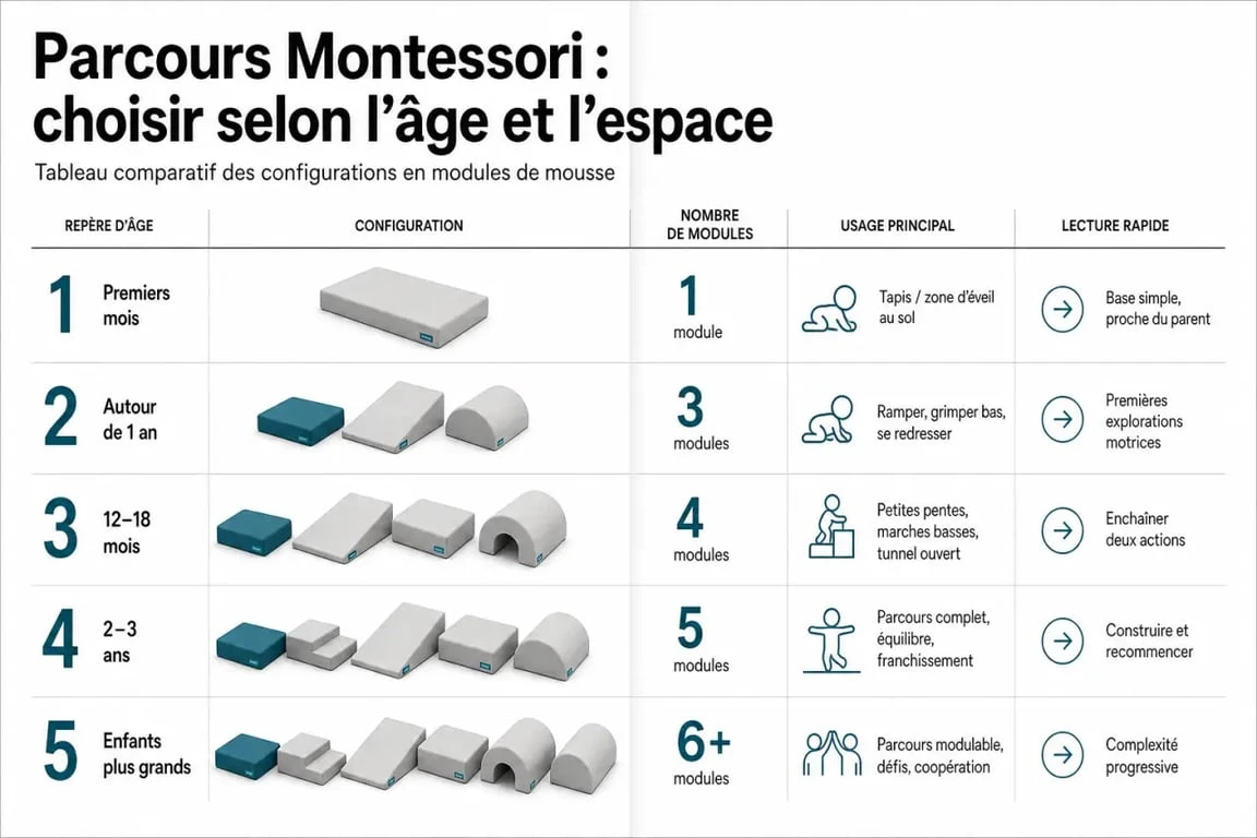 Parcours montessori comparatif selon l’âge et l’espace disponible