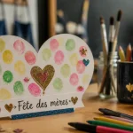 Cadeau fete des meres maternelle PS MS GS : carte cœur empreintes