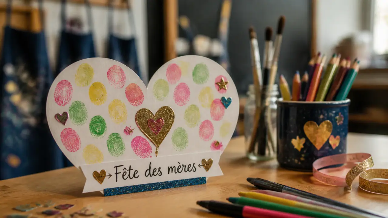 Cadeau fete des meres maternelle PS MS GS : carte cœur empreintes
