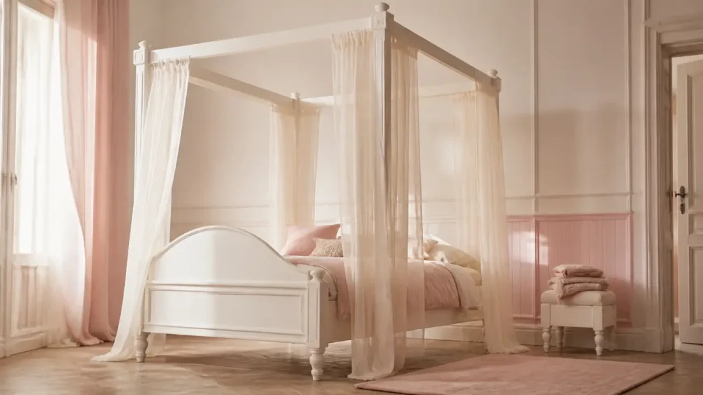 Lit baldaquin fillette : le bon équilibre entre 90×200 cm, voilages et options utiles