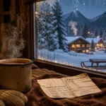 Vacances en famille pour Noel : chocolat chaud et village de montagne enneigé