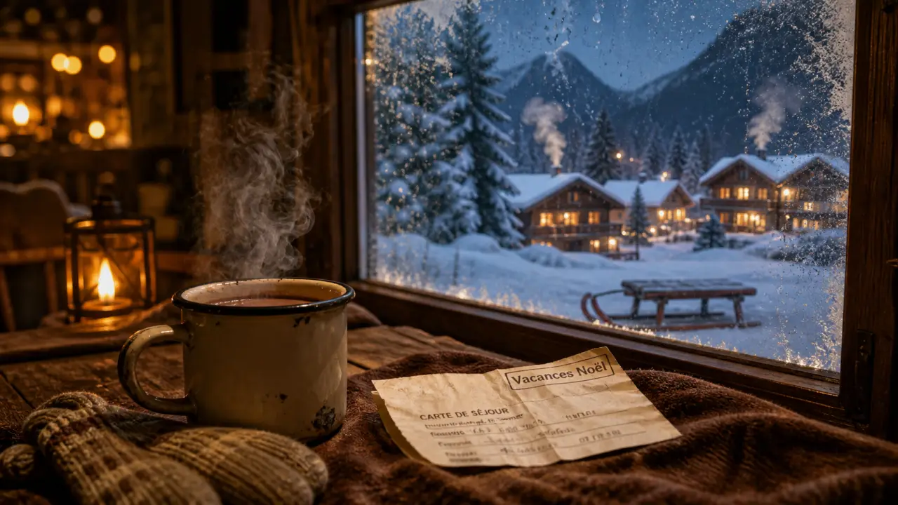 Vacances en famille pour Noel : chocolat chaud et village de montagne enneigé