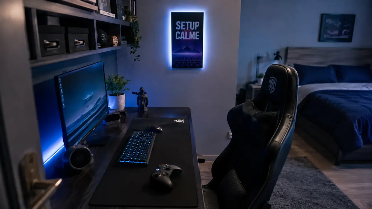 Ado chambre gaming organisée en zones : bureau, lit et espace jeu