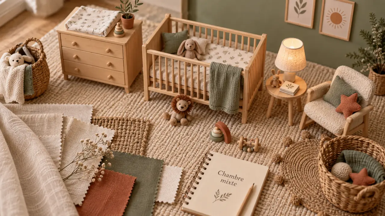 Chambre bebe mixte decoration : vue de chambre bébé mixte compacte