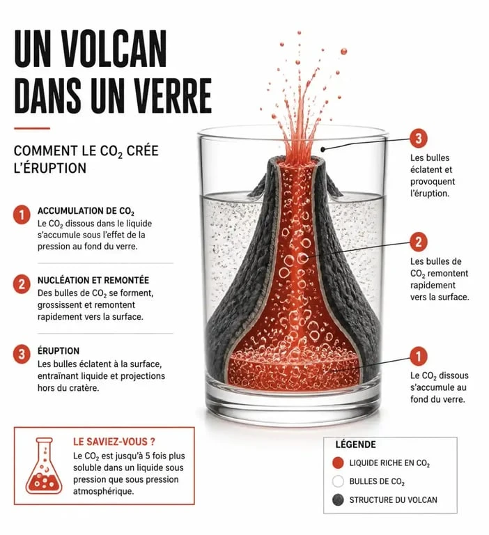 Expérience scientifique enfant volcan en éruption avec bicarbonate et vinaigre