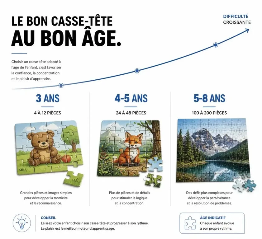 Casse tete enfant classés par tranche d'âge et niveau de difficulté
