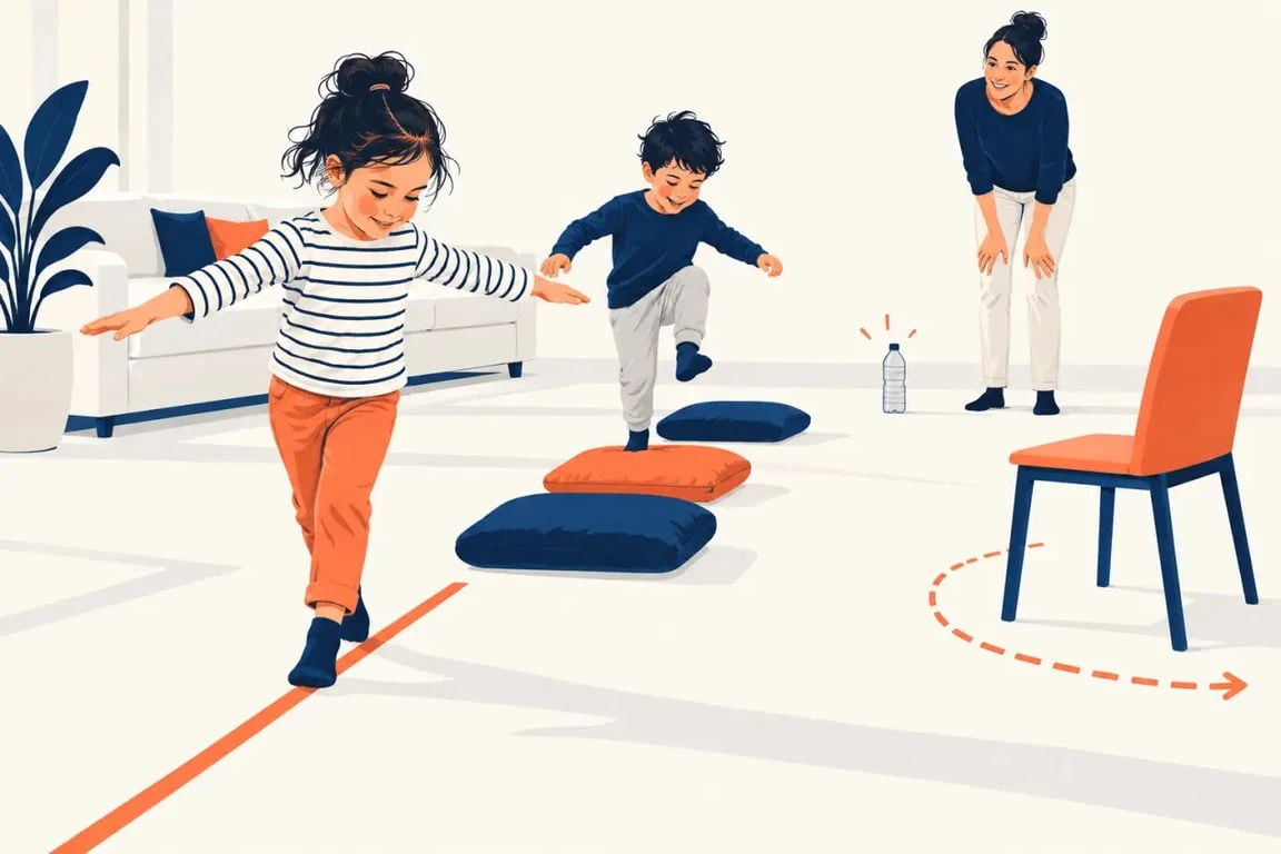 Activité enfant 6 ans : parcours de motricité en intérieur