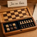 Jeu de société bois en hêtre avec plateau pliant et pièces