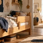 Lit enfant 4 ans en bois clair, chambre lumineuse