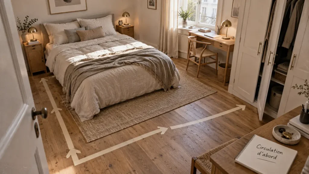 Aménager une chambre : un lit bien placé, des rangements accessibles et un vrai coin repos