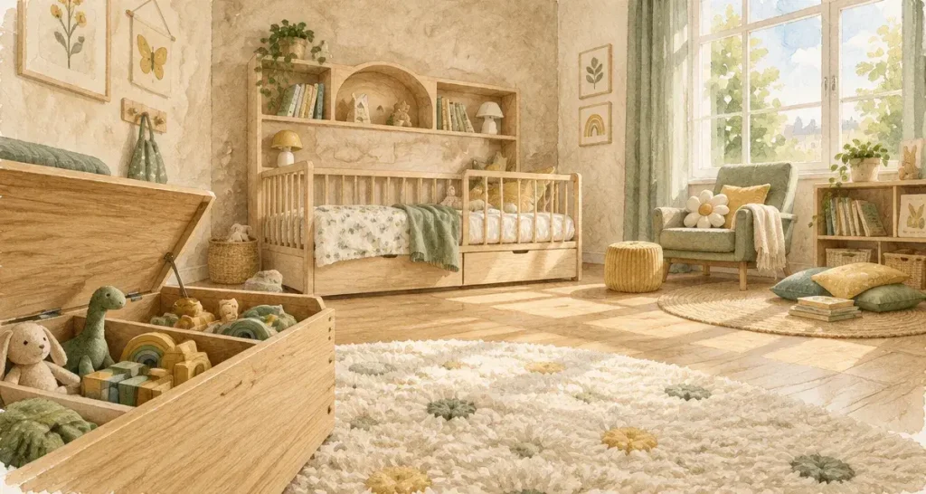 Chambre de fillette : 3 couleurs et des rangements à sa hauteur pour grandir sereinement