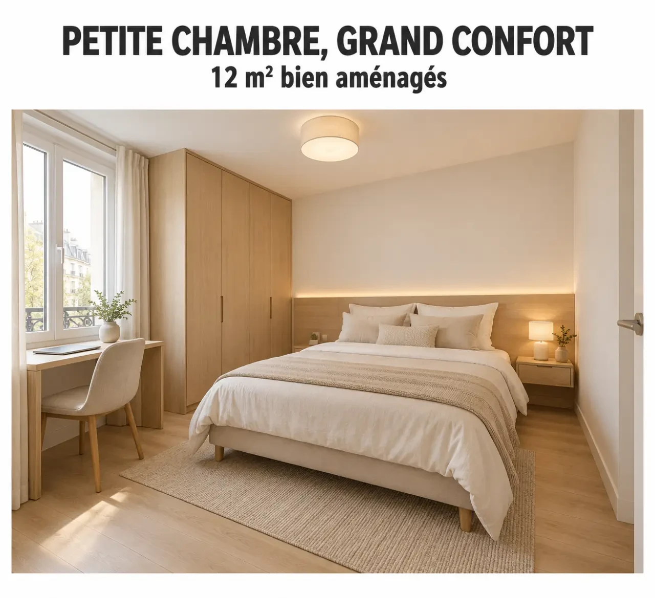 Aménager chambre de 12 m² avec lit, rangement et bureau en optimisant la circulation
