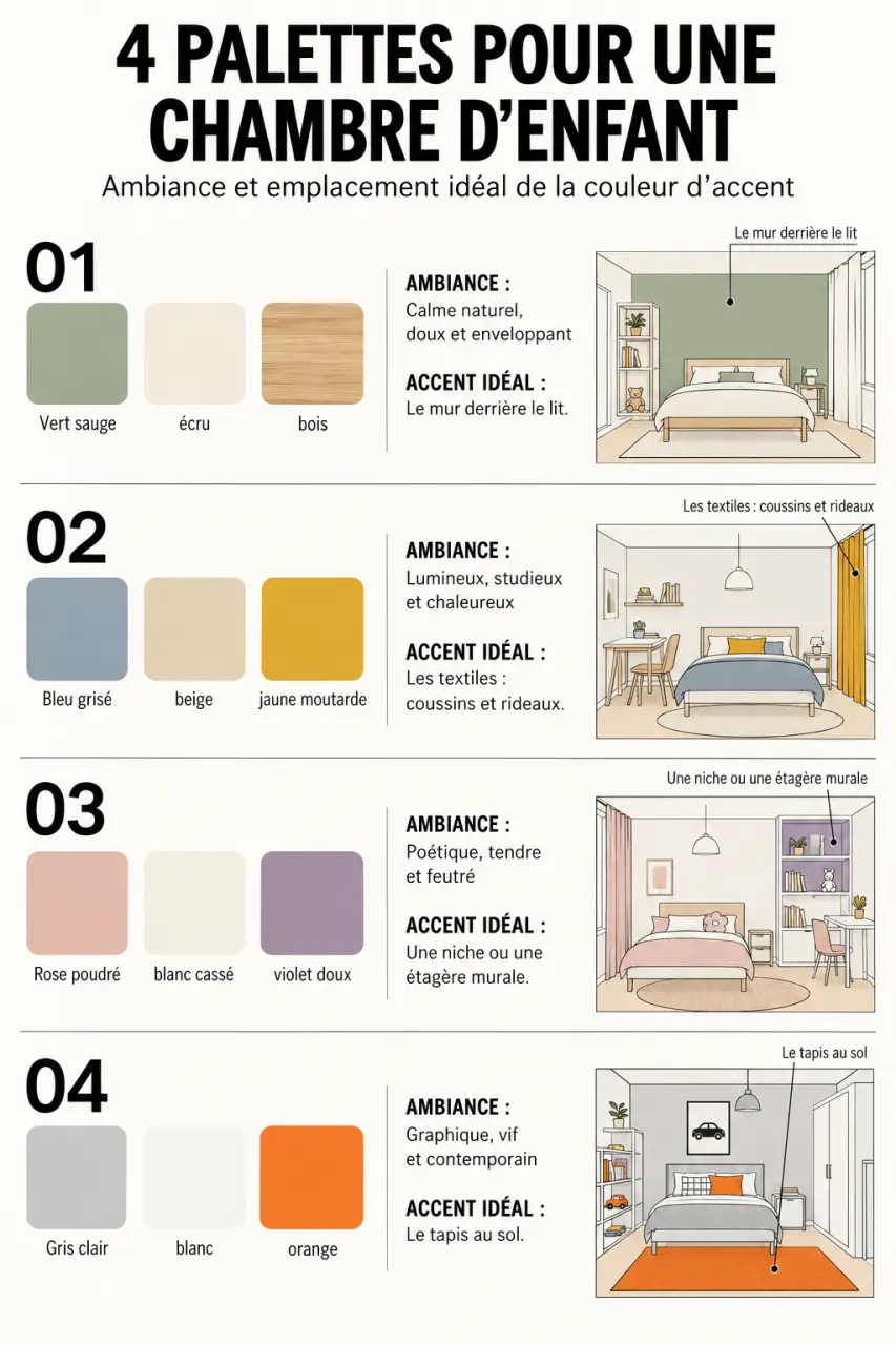 Décorer une chambre d’enfant avec quatre palettes de couleurs douces et leurs associations