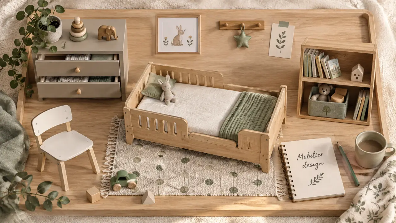 Mobilier enfant design : lit évolutif, commode et étagère